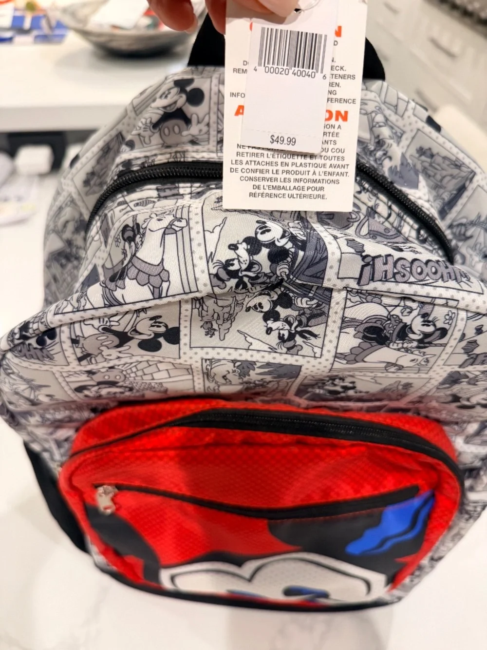 Disney Parks Original Mickey Mouse Comic Print Backpack Black White - NWT